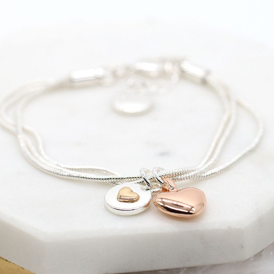 POM Triple Chain Bracelet with Rose Gold and Silver Plated Star Charms