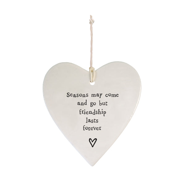 East Of India Seasons Come And Go Porcelain Round Hanging Heart