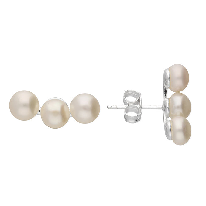 Sterling Silver Triple Row Of Pearl Earrings