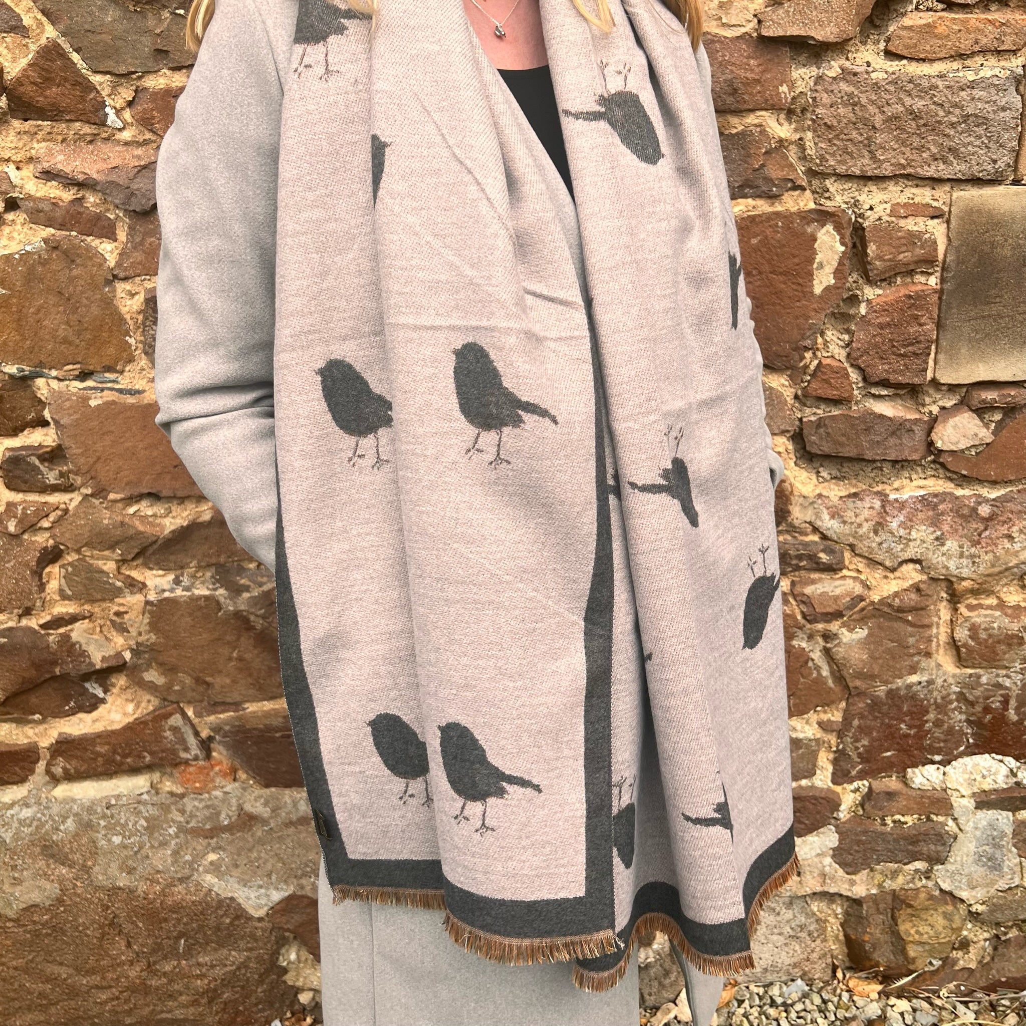 Rose Grey Robin Reversible Scarf - Grey