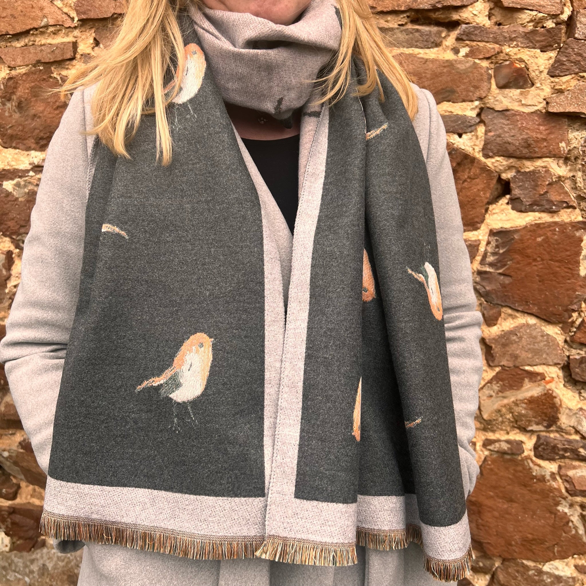 Rose Grey Robin Reversible Scarf - Grey