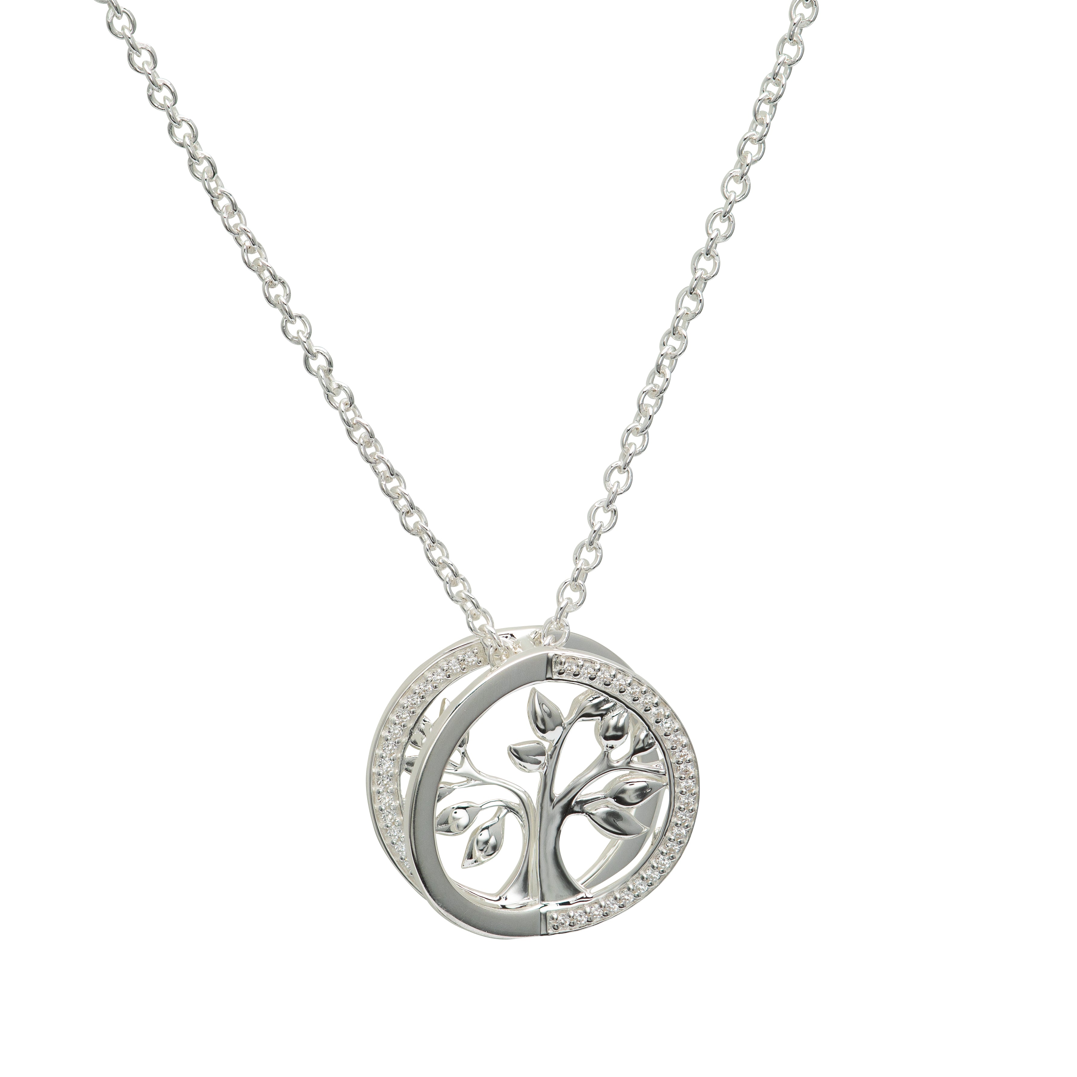 Unique and Co Sterling Silver and CZ Tree of Life Circle Necklace