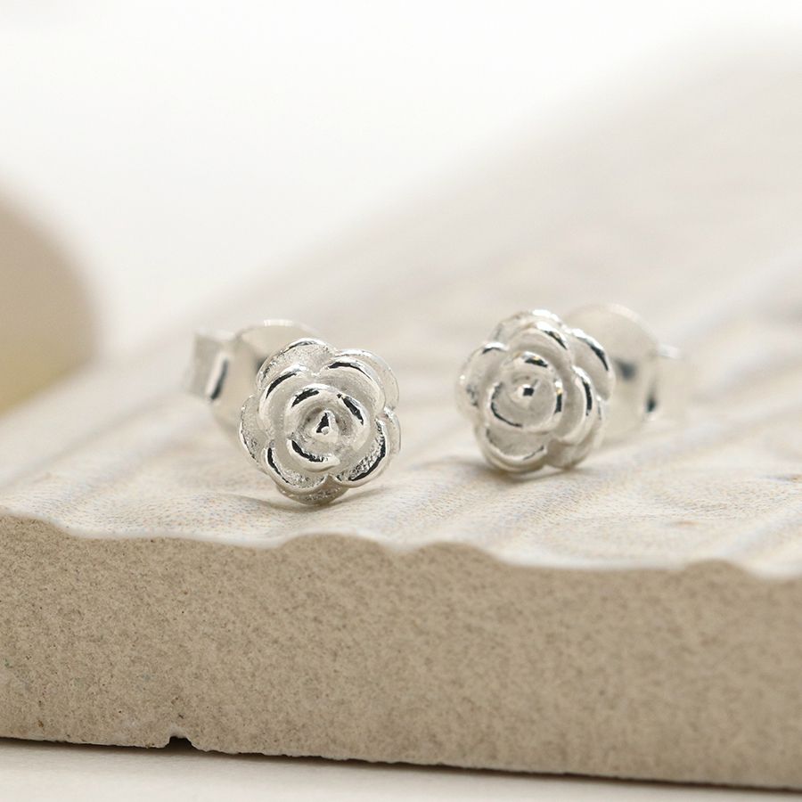 POM Sterling Silver Rose Stud Earrings