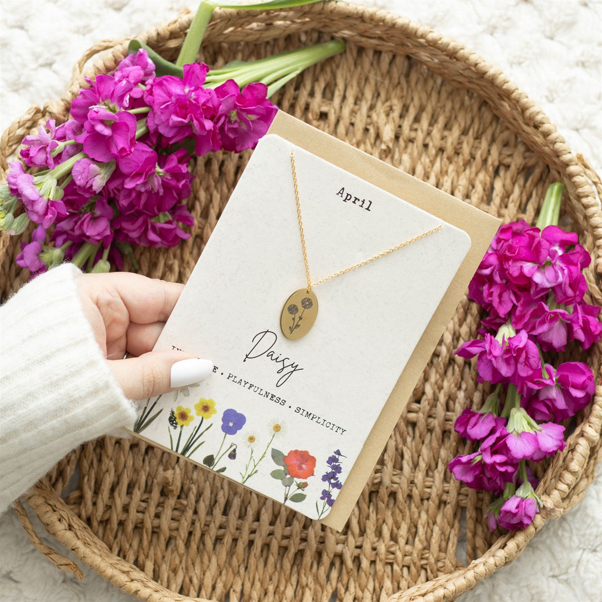 Personalised Birth Flower and Birthstone Necklace | Button and Bean