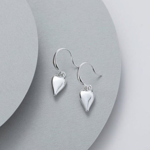 Silver Heart Drop Earrings